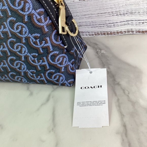 COACH MADI BLUE SMALL MONOGRAM CROSSBODY GOLD NWT - Picture 8 of 15